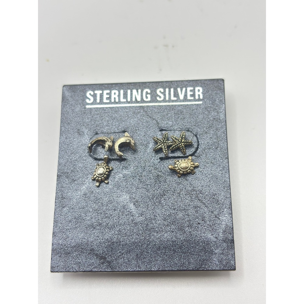 Unbranded Stud Earring Set Womens OS Silver Sterling Beach Dolphin Starfish